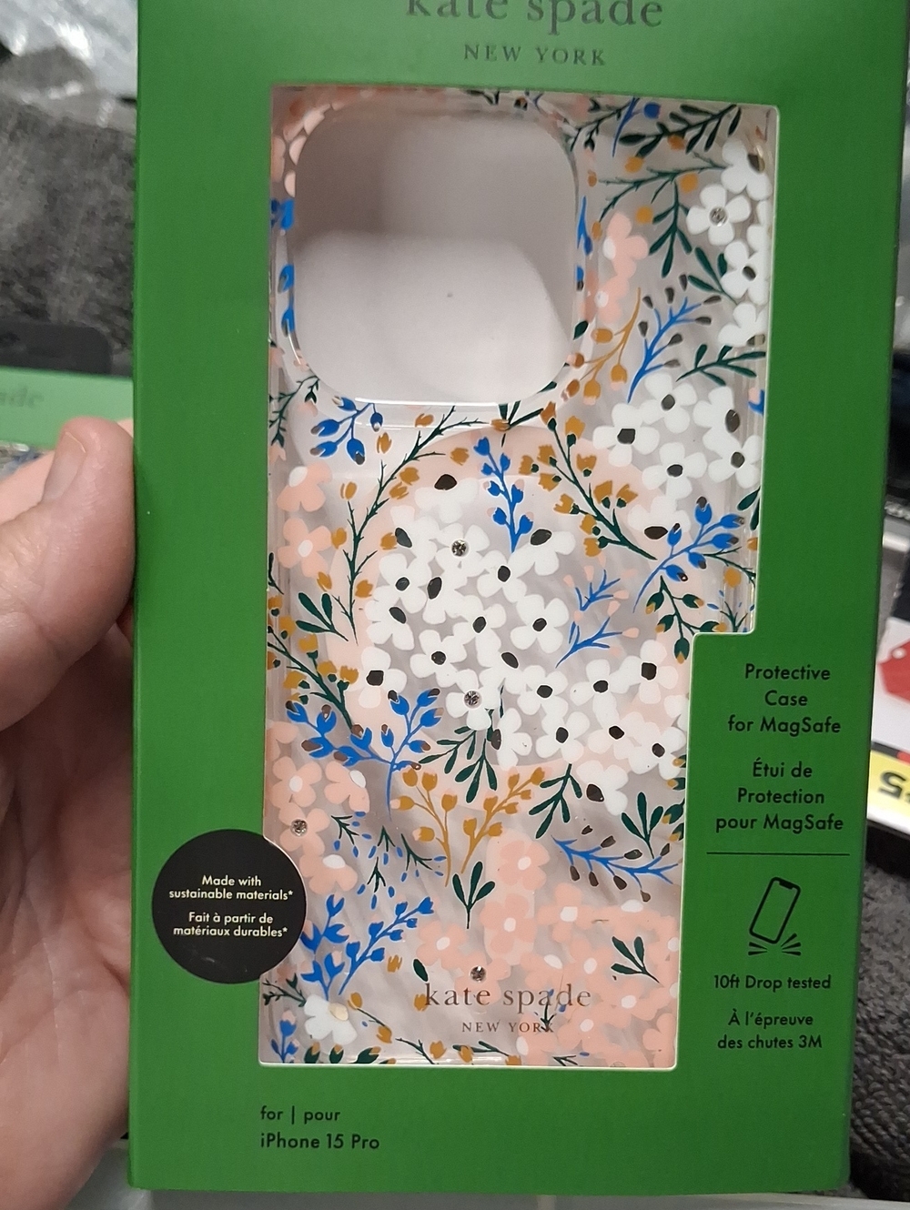 kate spade Pink Floral MagSafe iPhone 15 Pro Case with Blue & Green Accents